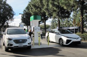 Hydrogen Fuel cell Electric Vehicles at the gas fueling station